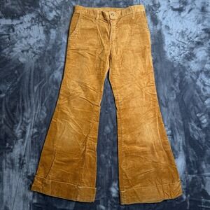 True Vintage Womens Corduroy Flare Tan Size 28x29 Funky StreetWear Wide Bottom